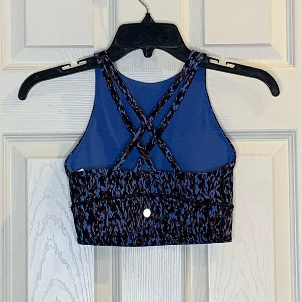Lululemon Energy High-Neck Longline Tough Bra Leopard Camo Blue Nile Multi